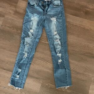 KanCan Blue Distressed Jeans with Rips and Frayed Hems